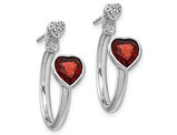 Sterling Silver Diamond And Garnet Heart Front And Back Post Earrings (1.70 Carat (ctw))